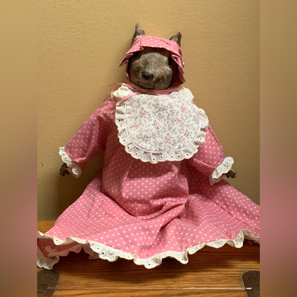 Vintage Artisan Hand Crafted Female Baby Doll Pink Dress Rabbit Head Baroque - Picture 6 of 15